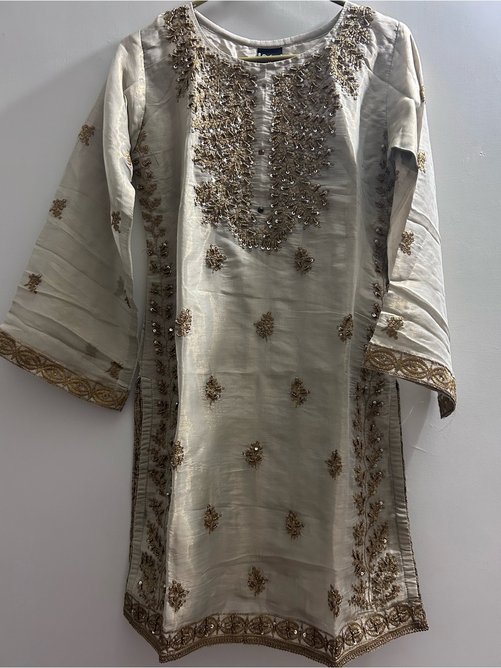 3pc Embroidered green Suit with Gold  Detail